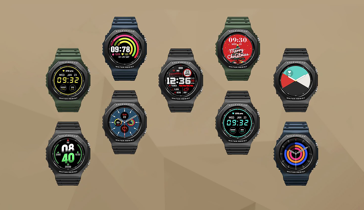 Smartwatches Zeblaze Ares 2 with different watchfaces