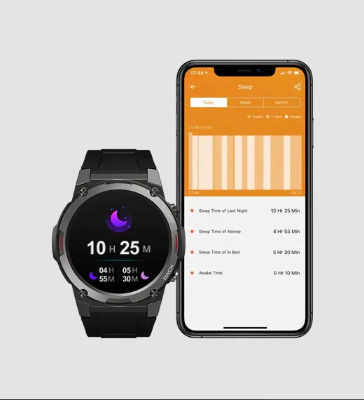 Zeblaze Vibe 7 Pro Sleep monitoring watch and smartphone screens