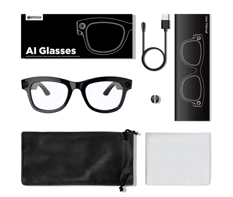 Zeblaze AI Shooting Glasses Black (Transparent Lenses)