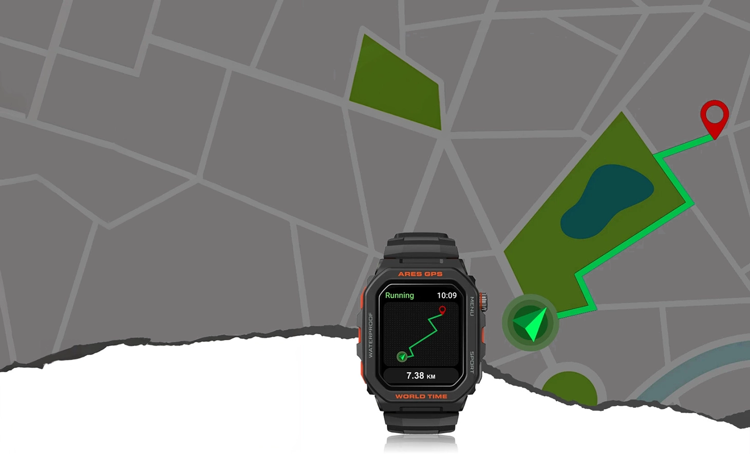 Zeblaze Ares GPS with map in the background