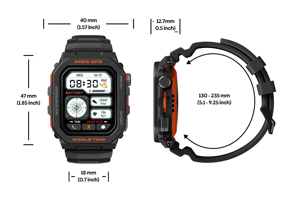 Zeblaze Ares GPS size