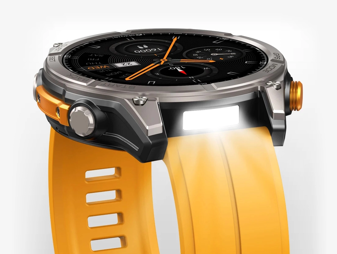 Orange Zeblaze Stratos 4 with flashlight
