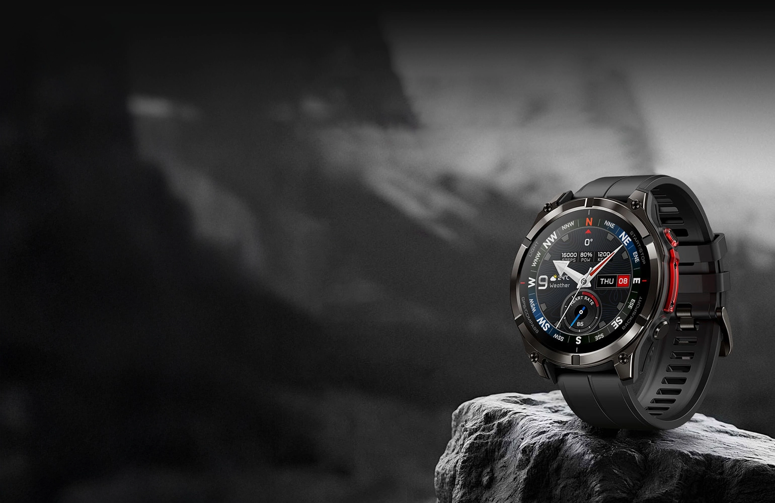 Zeblaze Stratos 4 Pro on rock