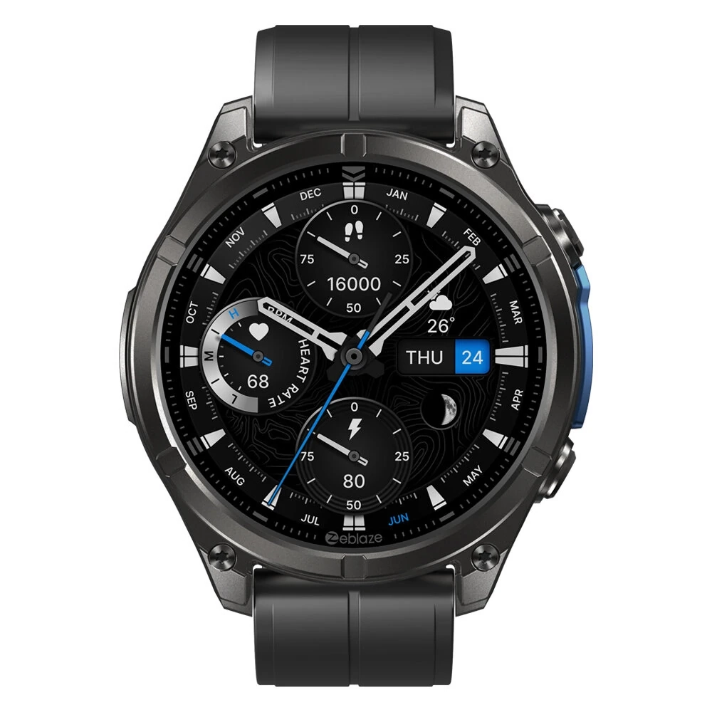 Black Zeblaze Vibe 8 with analog-style watch face