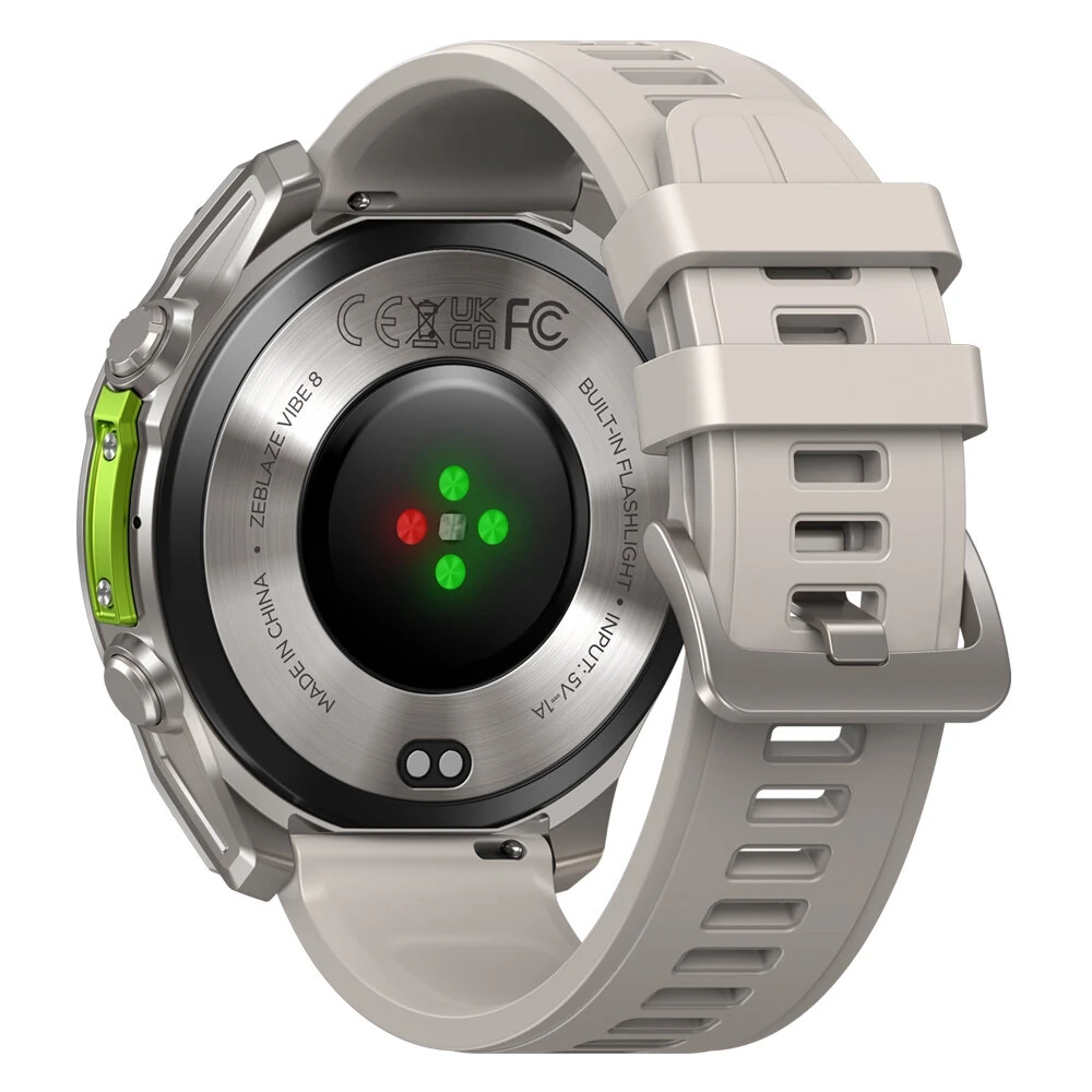 Beige Zeblaze Vibe 8 rear view showing heart rate sensor and strap